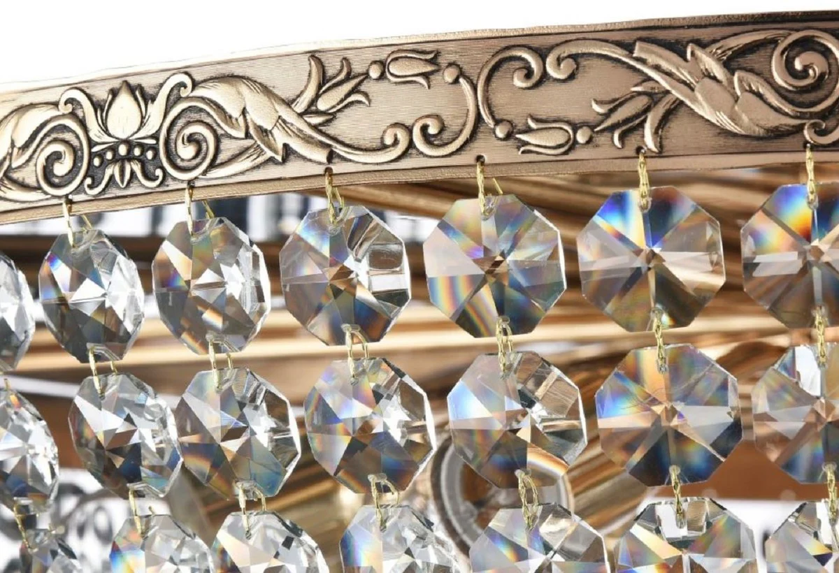 Casa Padrino araña de luces de cristal barroco oro antiguo Ø 80 x A. 56,7 cm - Lámpara de araña redonda de estilo barroco - Araña de salón barroco - Noble y Magnífica