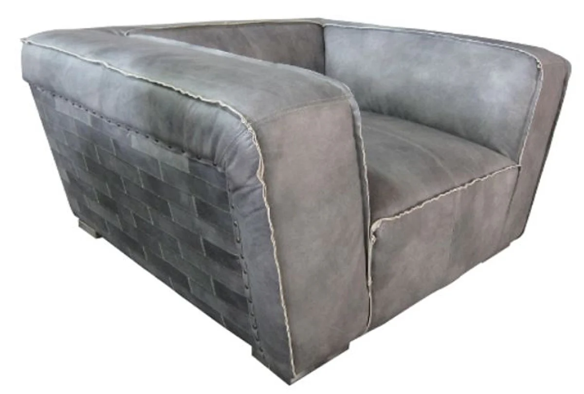 Casa Padrino genuine leather armchair gray 131 x 110 x H. 67 cm - Luxury Leather Furniture