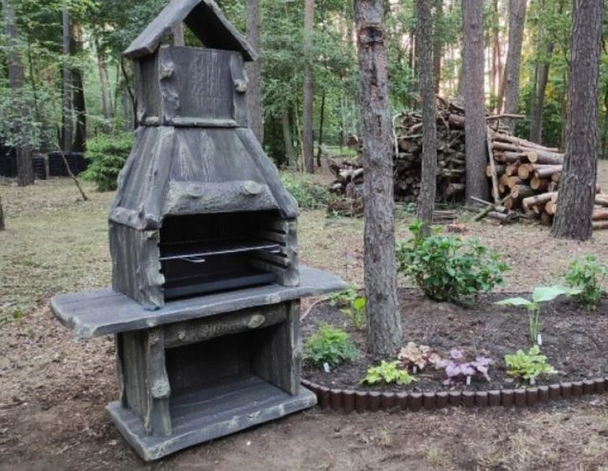 Casa Padrino barbacoa de jard¨ªn de lujo marr¨®n 132 x 67 x A. 206 cm - Chimenea de hormig¨®n en aspecto de madera - Accesorios de jard¨ªn de lujo