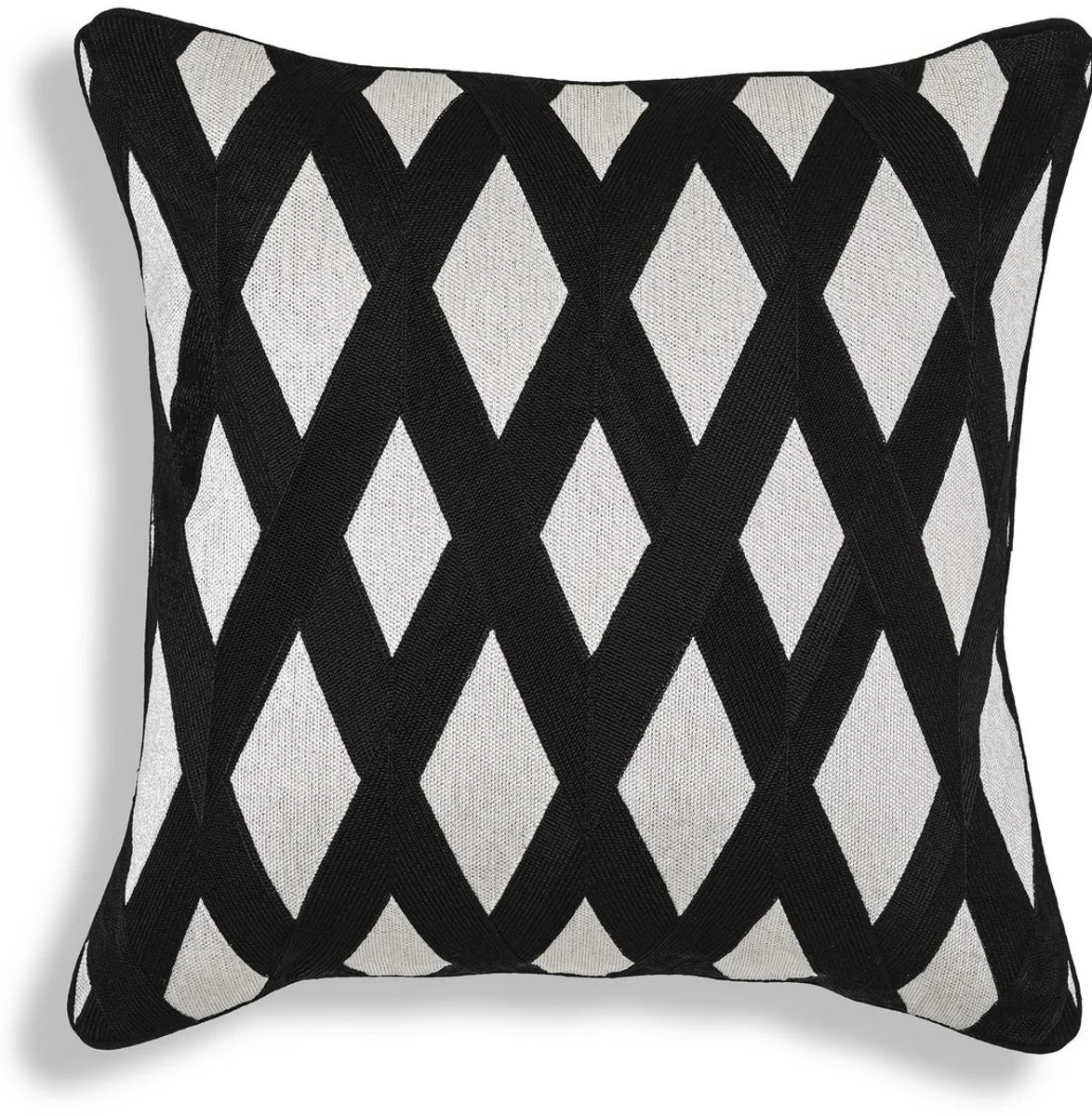 Casa Padrino cojín decorativa de lujo negro / blanco 50 x 50 cm - Almohada decorativa noble con patrón de diamante elegante - Calidad de Lujo - Colección Hotel