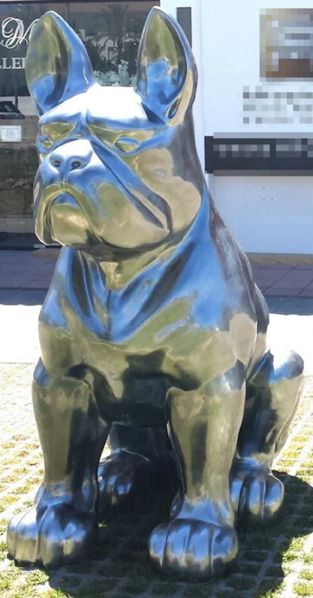 Casa Padrino escultura decorativa de lujo perro bulldog plata 220 x 130 x A. 250 cm - Enorme escultura de jard¨ªn - Enorme figura de jard¨ªn - Escultura decorativa XXL - Figura XXL