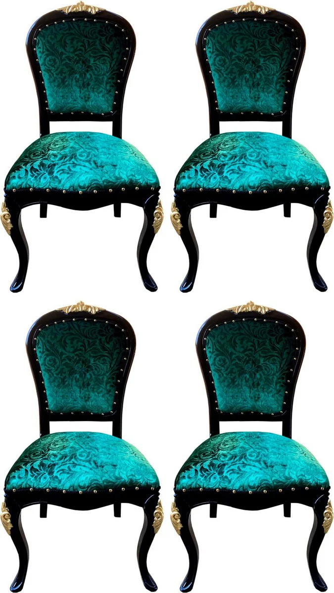 Pomp??s by Casa Padrino sillas de comedor barrocos de lujo verde / negro / oro - Sillas barrocas Pomp??s dise?adas por Harald Gl??ckler - 4 Sillas de Comedor - Muebles barrocos