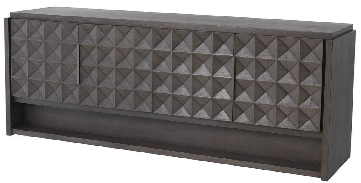 Casa Padrino aparador de lujo moca / bronce 219 x 56 x A. 83 cm - Armario de madera maciza con 4 puertas y efecto 3D en los frentes - Muebles de Lujo