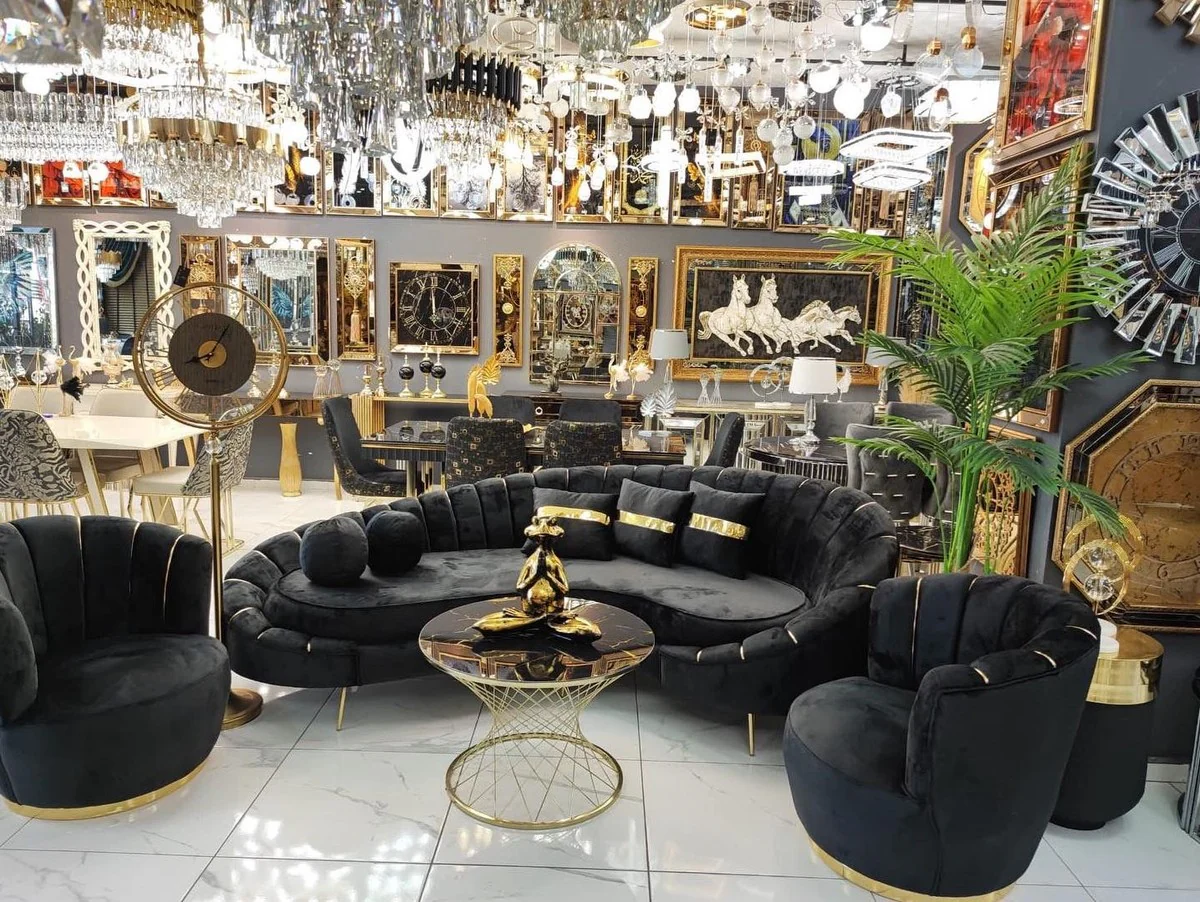 Casa Padrino sof¨¢ de lujo negro / oro 250 x 70 x A. 80 cm - Sof¨¢ de sal¨®n - Sof¨¢ de hotel - Muebles de sal¨®n - Muebles de hotel - Muebles de lujo - Interiores de sal¨®n - Interiores de lujo