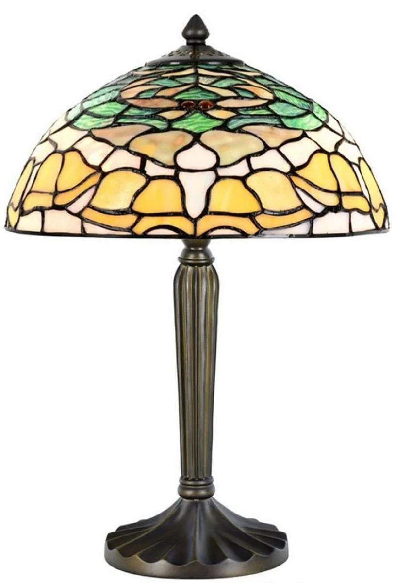 Casa Padrino lámpara de mesa Tiffany de lujo multicolor / bronce Ø 30 x A. 46 cm - Lámpara de escritorio - Lámpara de taburete - Luz decorativa de salón - Luz decorativa escritorio - Luces Tiffany