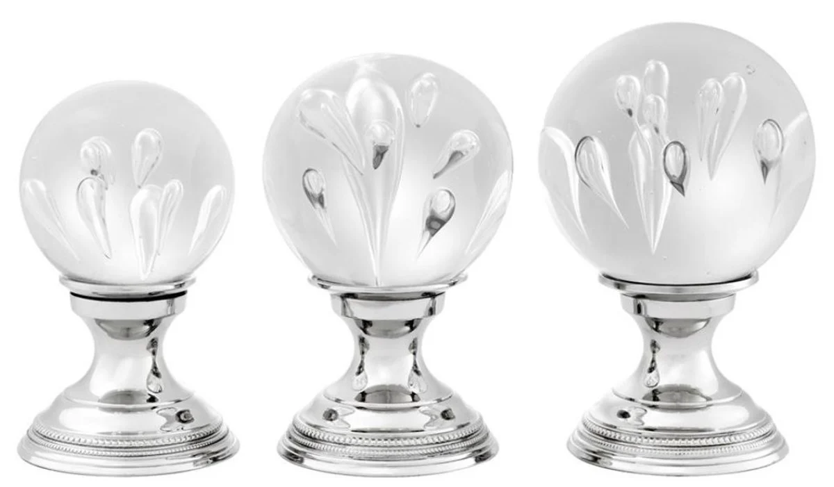 Casa Padrino sala de estar de lujo juego de 3 decorativos de plata - Bolas de Vidrio con Pedestal de Latón