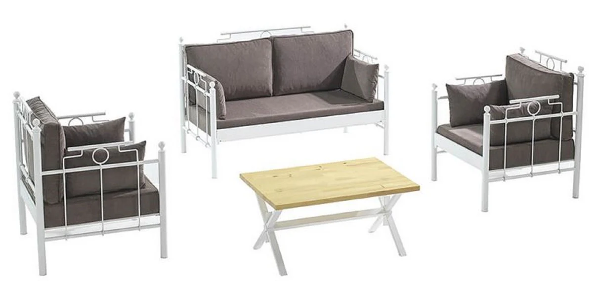 Casa Padrino Art Nouveau Conjunto de Muebles de Jardín Gris / Blanco - 1 Sofá y 2 Sillones y 1 Mesa - Muebles de Jardín y Patio Art Nouveau
