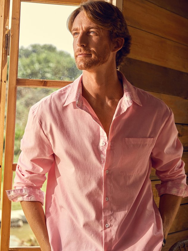 Hardaddy Cotton Palm Contrast Long Sleeve Casual Shirt