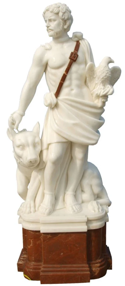 Casa Padrino Escultura de Estilo Antiguo de M¨¢rmol Romano con Perro Crema / Rojo A. 100 cm