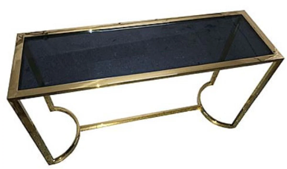 Casa Padrino Consola de Lujo Oro / Negro 140 x 45 x H. 78 cm - Mesa Consola de Acero Inoxidable con Tapa de Vidrio Tintado