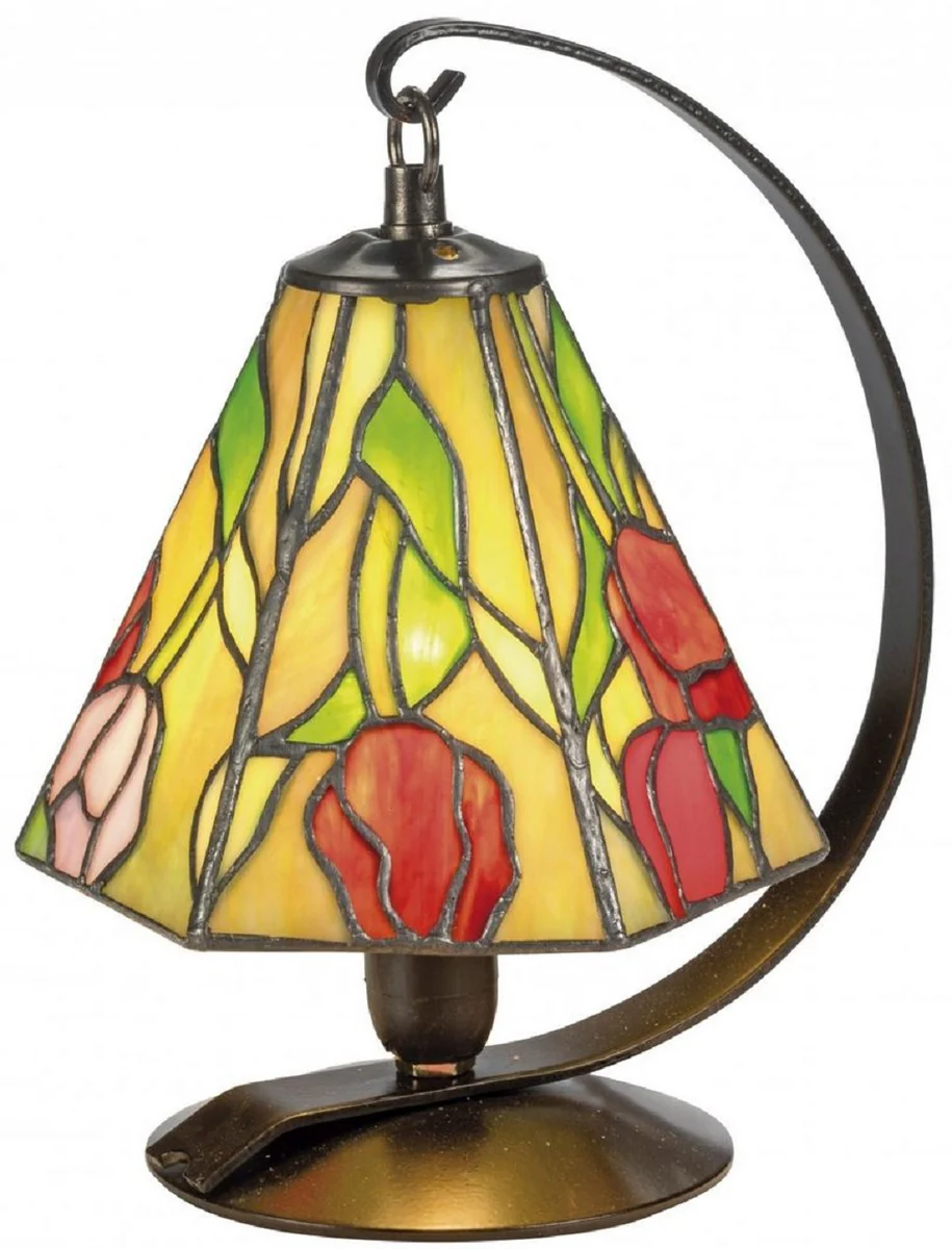 Casa Padrino Lámpara de Mesa / Luz de Heces Tiffany Rosas Multicolor Ø 15 x H. 23 cm - Lámpara Hecha a Mano de 94 Piezas