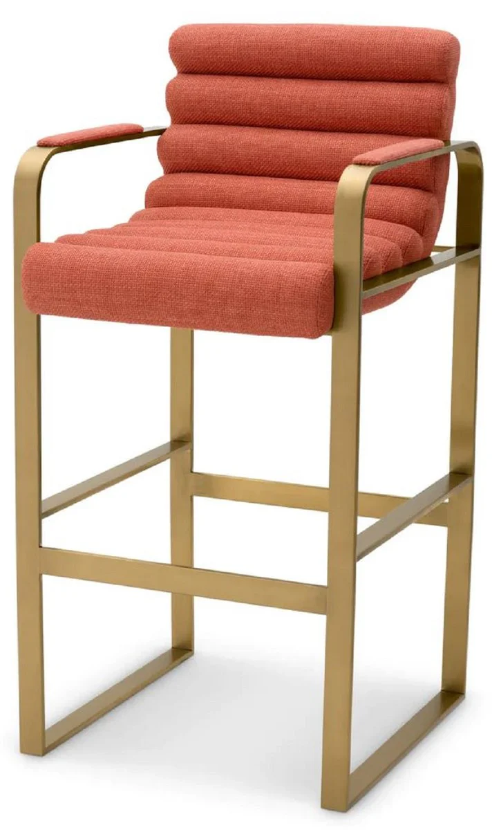 Casa Padrino silla de bar de terciopelo de lujo con reposabrazos naranja / lat¨®n 53,5 x 57,5 ??x A. 107 cm - Taburete de bar tapizado de acero inoxidable - Muebles de bar de lujo - Calidad de lujo