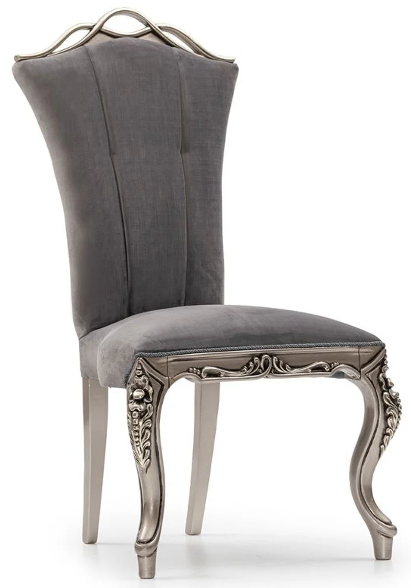 Casa Padrino silla de comedor barroco de lujo gris / plata - Magn¨ªfica silla de cocina de estilo barroco - Muebles de comedor de lujo estilo barroco - Muebles barrocos - Noble y Magn¨ªfico