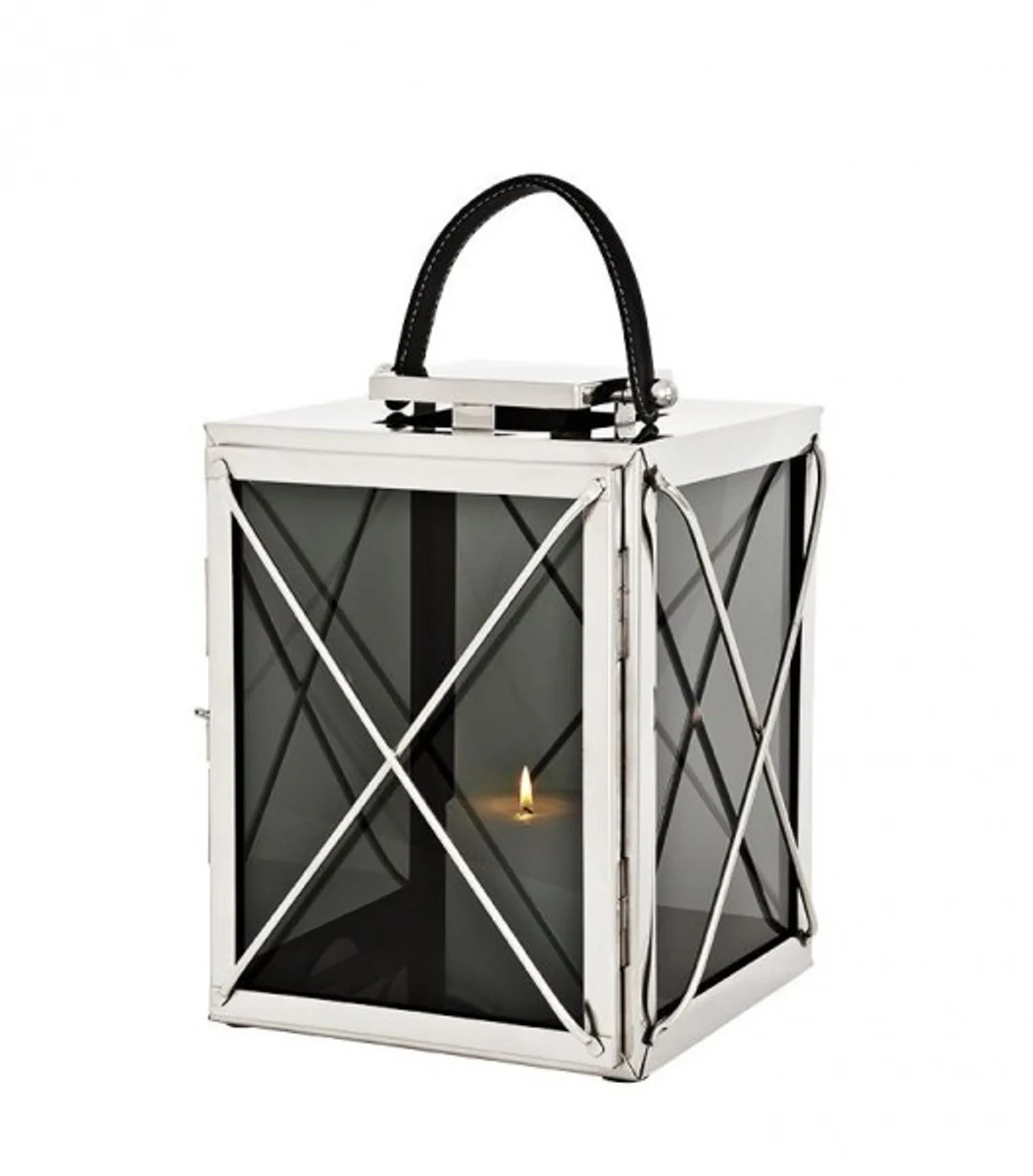 Casa Padrino Designer Deco Lantern Nickel Finish 30 x 30 x H. 45 cm - Luxury Hotel Restaurant Lantern