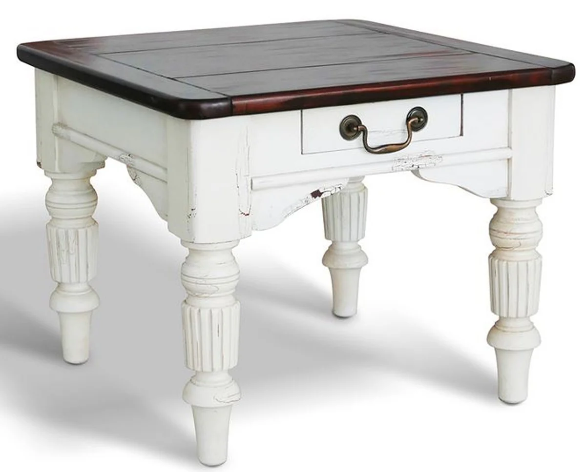 Casa Padrino mesa de centro estilo campestre 60 x 60 x A. 45 cm - Diferentes Colores - Mesa de sal¨®n de madera maciza con caj¨®n - Muebles de Sala