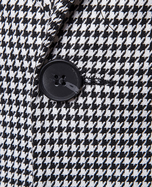Houndstooth Tweed Contrast Trim Notch Lapel Single Breasted Blazer