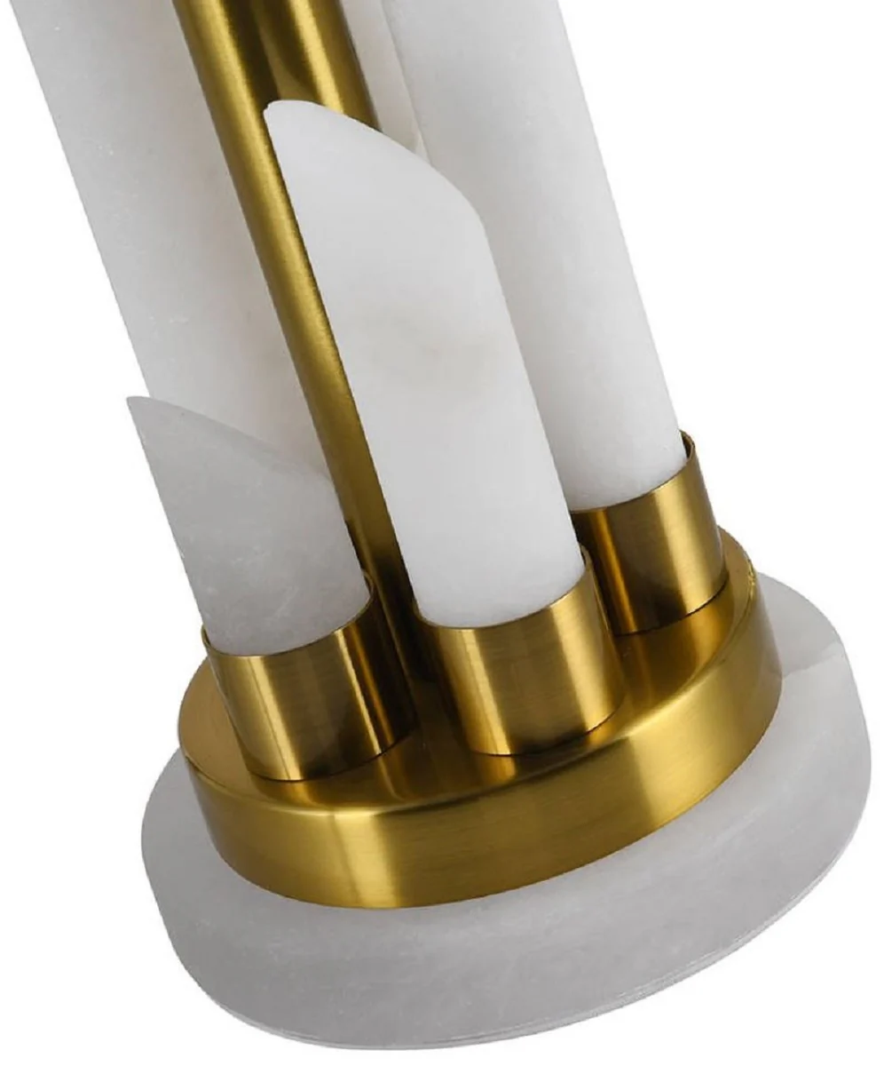 Casa Padrino lámpara de mesa de mármol de lujo blanco / oro Ø 38 x A. 68,5 cm - Lámpara de escritorio redonda de mármol con pantalla - Luces de mármol de lujo