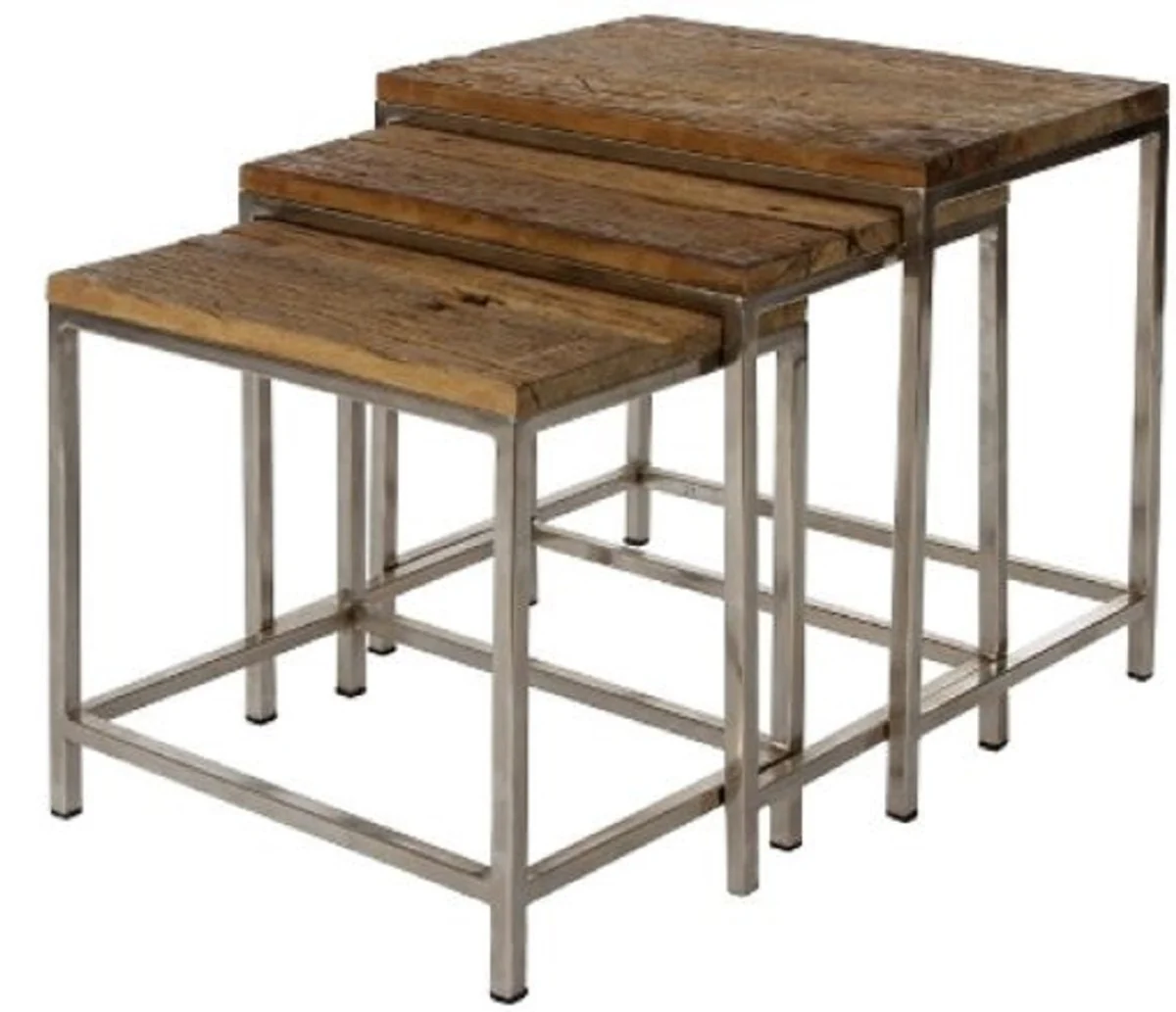 Casa Padrino conjunto de mesa auxiliar de lujo marrón / plata 45 x 30 x H. 45 cm - Mesas Laterales con Base de Metal