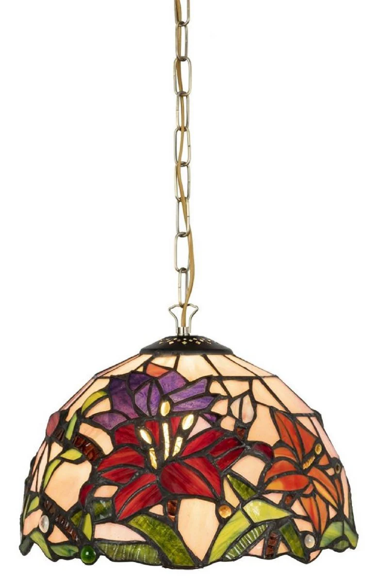 Casa Padrino lámpara colgante Tiffany de lujo multicolor Ø 23 x A. 75 cm - Lámpara colgante Art Deco Tiffany - Lámpara colgante de salón - Lámpara colgante decorativa - Luces Tiffany