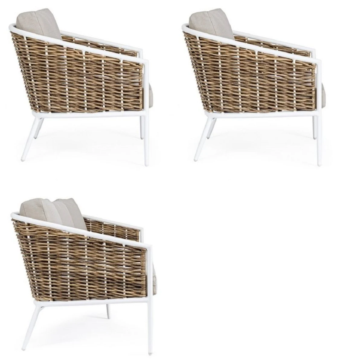 Casa Padrino conjunto de muebles de jard¨ªn de lujo gris / blanco / marr¨®n - 1 Sof¨¢ de Jard¨ªn y 2 Sillones de Jard¨ªn - Muebles de jard¨ªn - Muebles de piscina - Muebles de exterior - Muebles de lujo