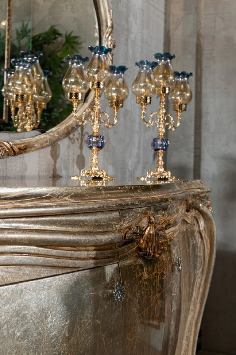 Casa Padrino conjunto de muebles barrocos de lujo plata / oro - 1 Aparador Barroco y 1 Espejo de Pared Barroco Ovalado - Muebles Barrocos - Noble y Magnífico