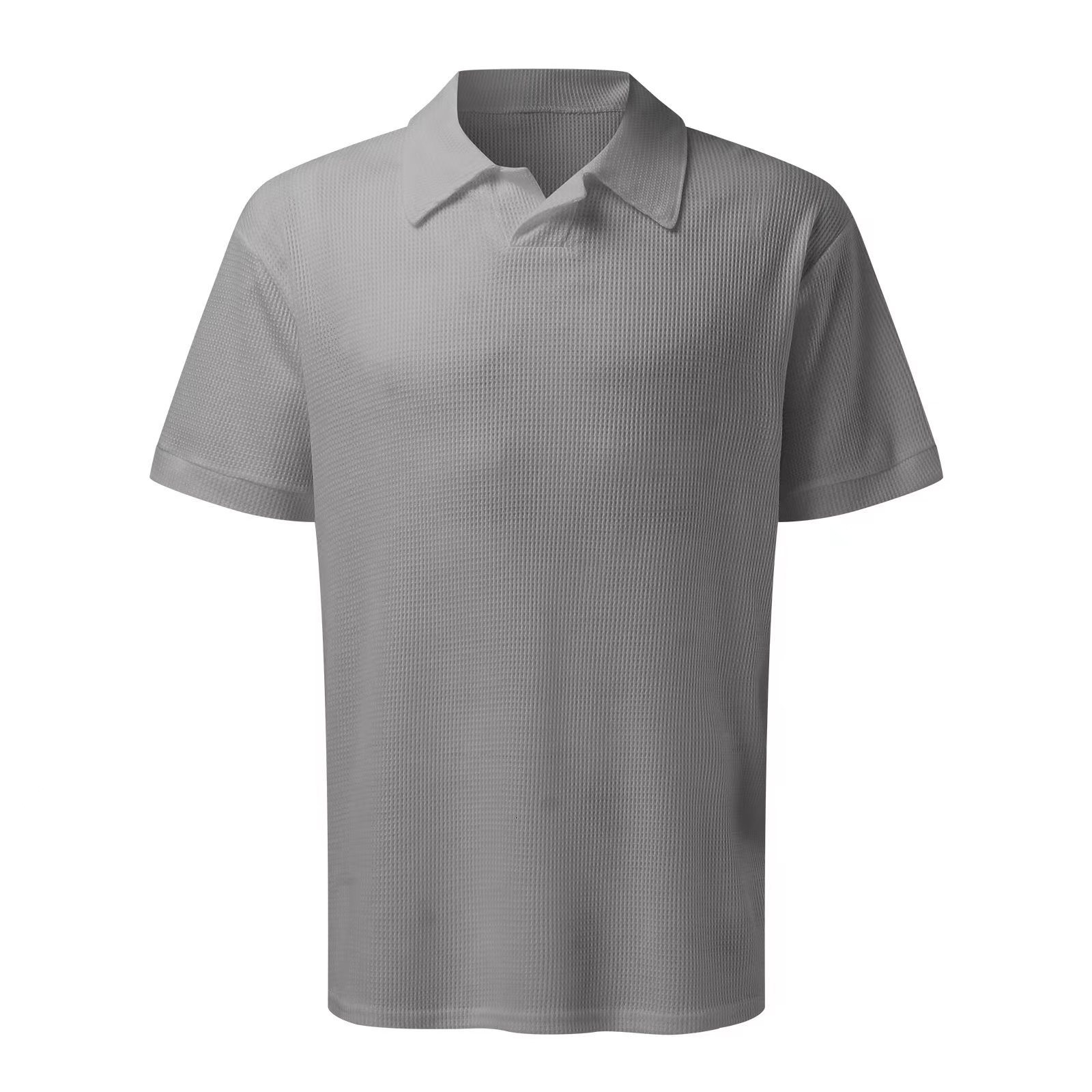 Suitmens Men's Gray Knit V-Neck Polo Shirt