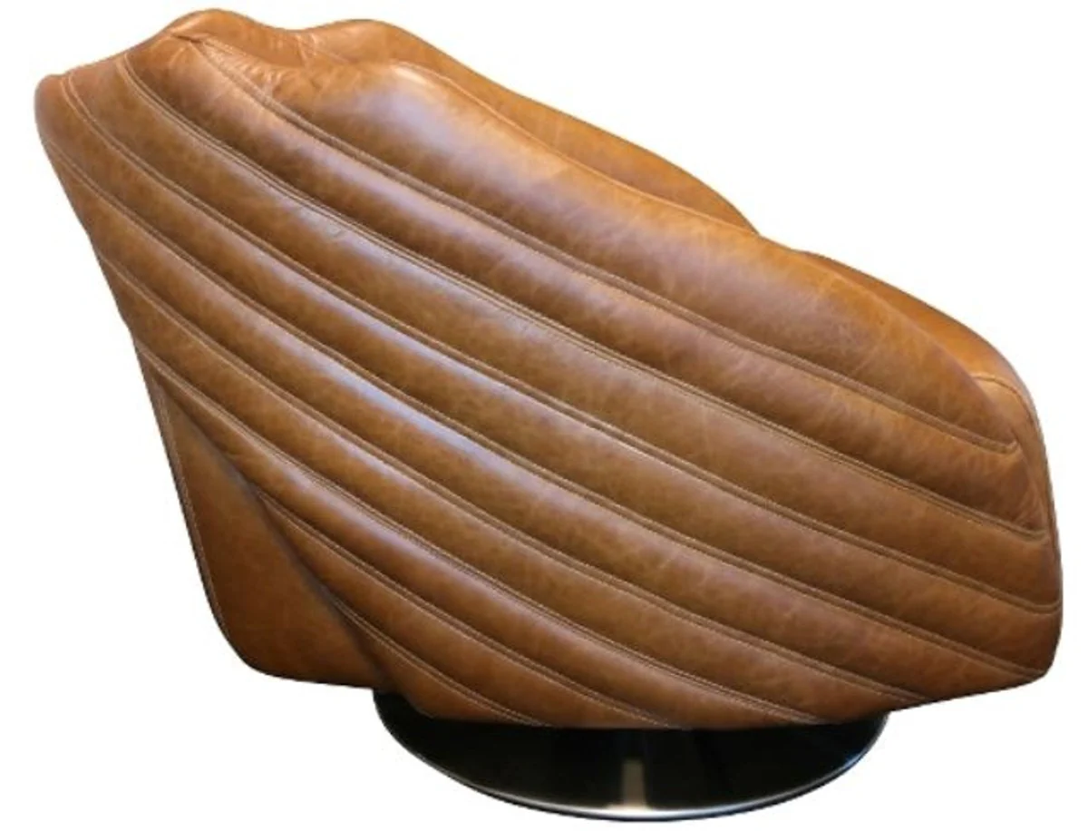 Casa Padrino luxury swivel armchair light brown / silver 69 x 97 x H. 79 cm - Genuine Leather Armchair in Art Deco Design