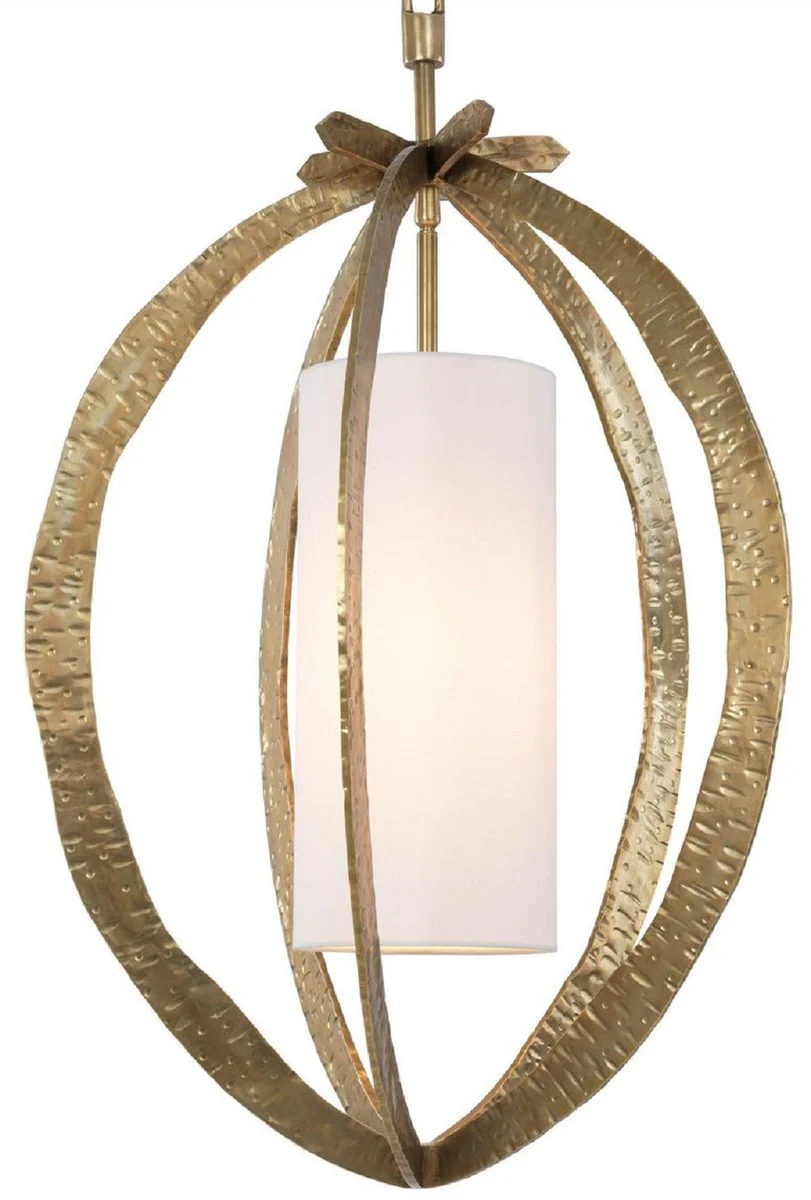 Casa Padrino lámpara de araña de lujo latón Ø 44 x A. 72 cm - Lámpara de araña de metal con elegante pantalla de algodón - Lámpara de Salón