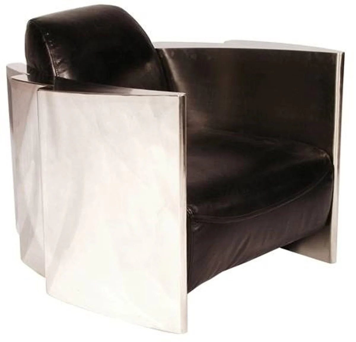 Casa Padrino Genuine Leather Club Armchair Vintage Black / Silver 68 x 89 x H. 73 cm - Luxury Quality