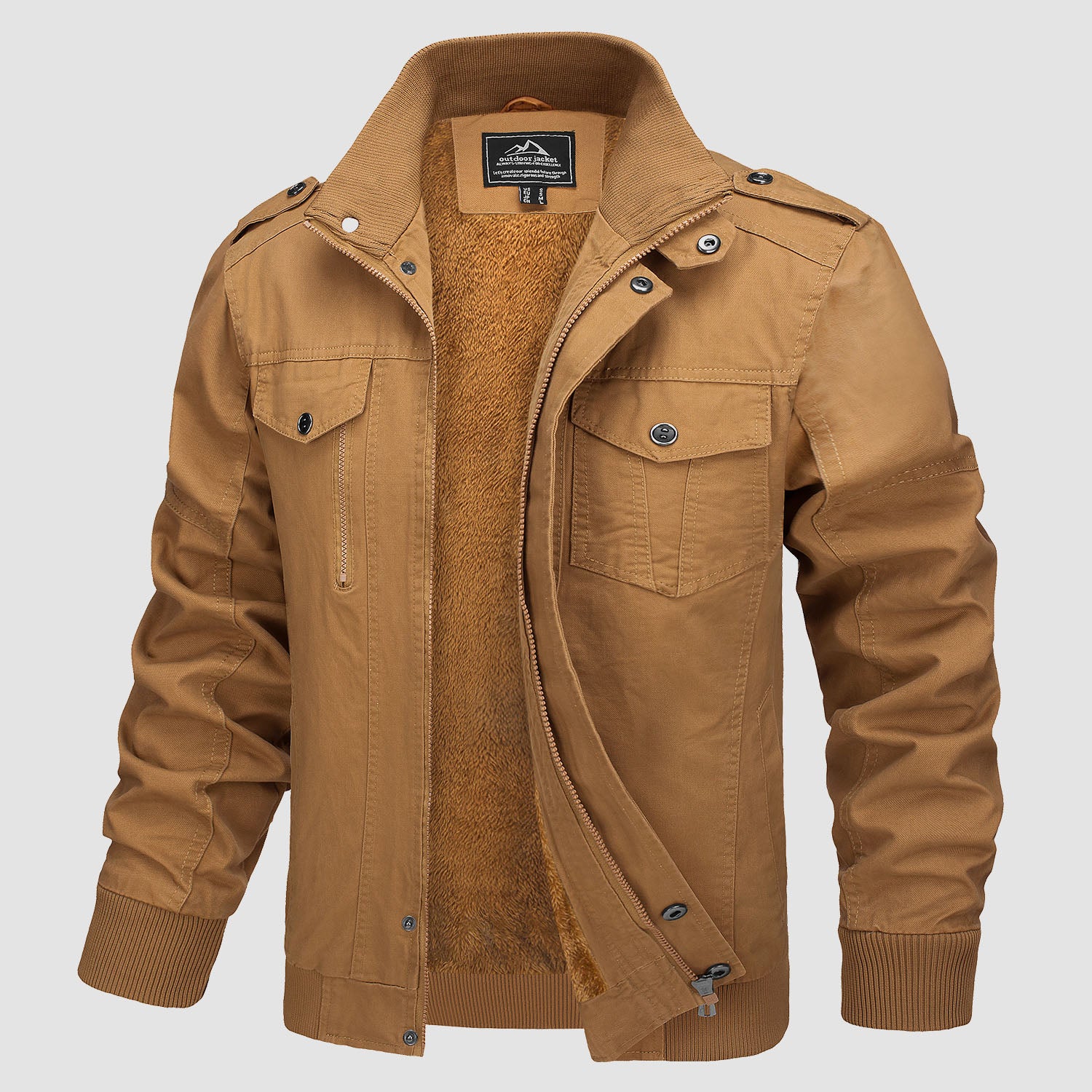 Men's Jacket Winter Military Cargo Work Jacket with 5 Pockets Fleece Lined Thicken Warm Coat