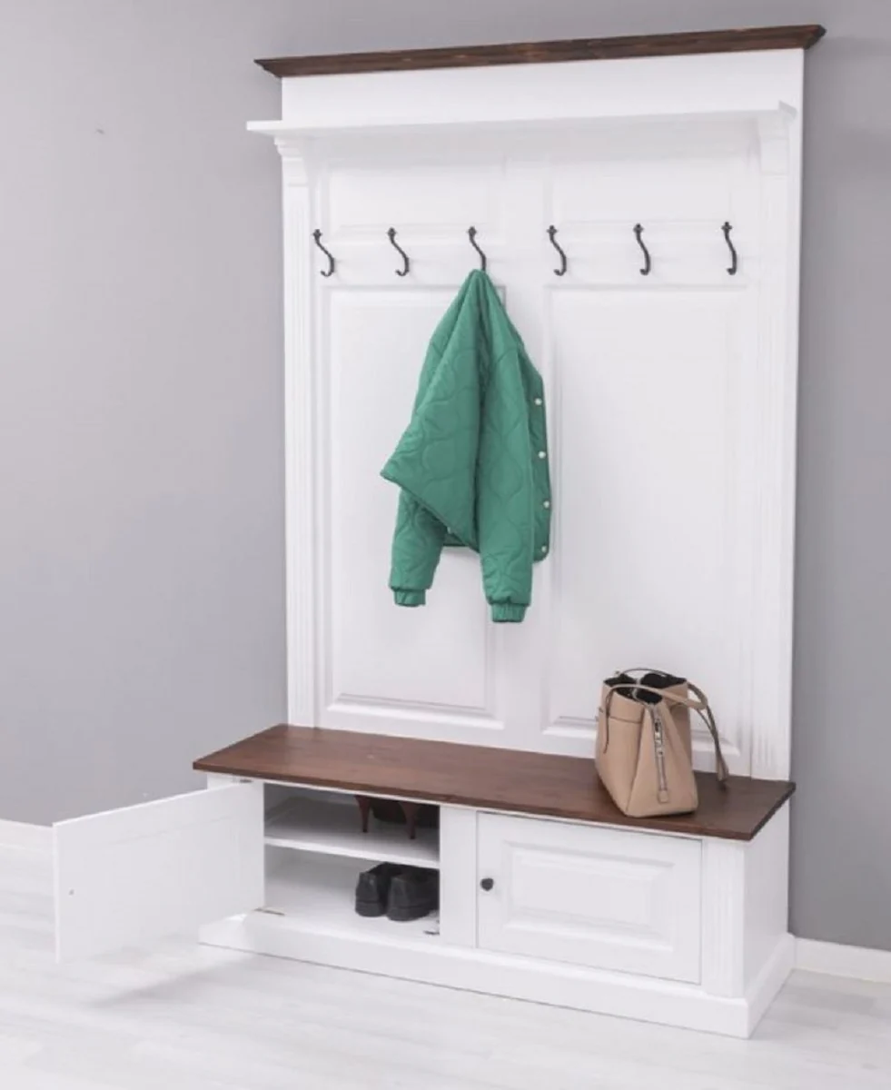 Casa Padrino armario de madera maciza estilo campestre blanco / marron oscuro 140 x 41 x A. 210 cm - Armario de pared - Armario de recibidor - Muebles de recibidor - Muebles de estilo campestre