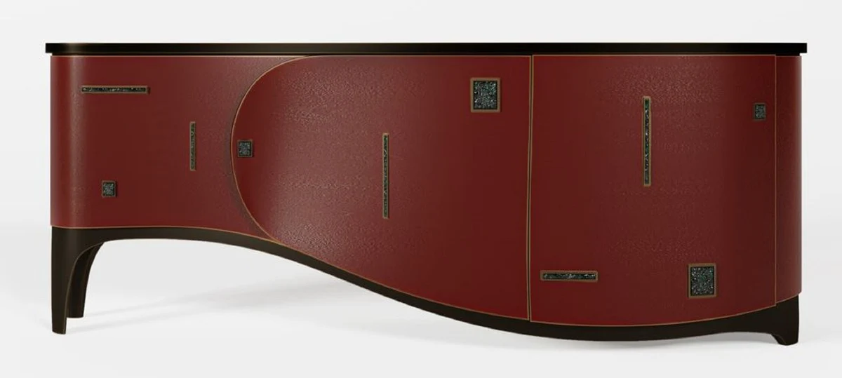 Casa Padrino aparador Art Deco de lujo rojo / negro / lat¨®n 195 x 55 x A. 75 cm - Gabinete noble de madera maciza - Muebles Art D¨¦co - Muebles de hotel - Muebles de lujo