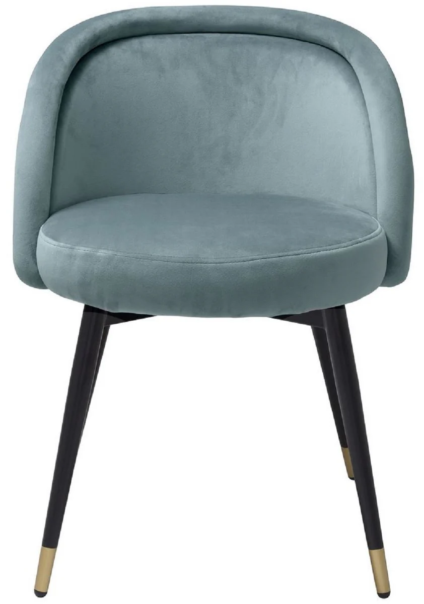 Casa Padrino conjunto de sillas de comedor de lujo azul / negro / lat¨®n 57,5 x 58 x A. 77 cm - Sillas de comedor nobles - Muebles de comedor de lujo