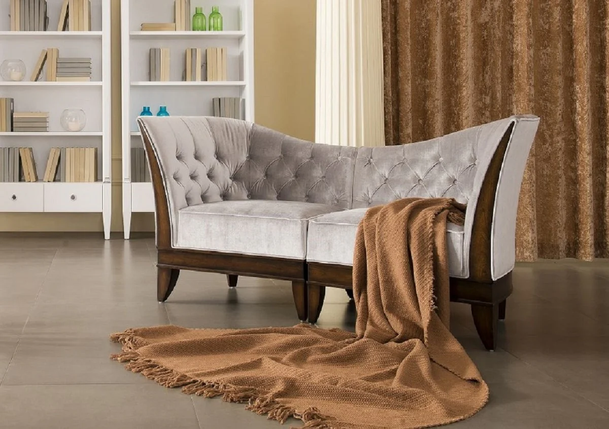 Casa Padrino conjunto de sill¨®n de sal¨®n de lujo plata gris / marr¨®n oscuro - 2 sillones neocl¨¢sicos con tela de terciopelo noble - Muebles de sal¨®n en estilo neocl¨¢sico