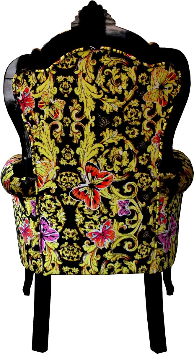 Pomp??s by Casa Padrino Luxury Baroque Sill¨®n Bergere Butterfly & Flower Design / Negro / Dorado - Pomp??s Sill¨®n barroco dise?ado por Harald Gl??ckler