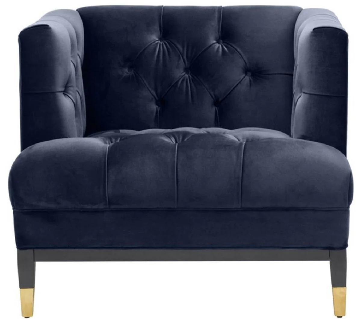 Casa Padrino sill¨®n de lujo para sala de estar azul medianoche / negro / lat¨®n 93 x 85 x H. 79 cm - Muebles Chesterfield