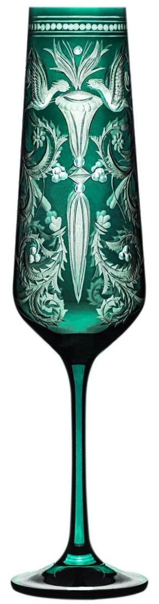 Casa Padrino conjunto de 6 copas de champ¨¢n de lujo verde / plata ? 6,5 x A. 26,5 cm - Copas de champ¨¢n hechas a mano y grabado a mano - Accesorios para Hoteles y Restaurantes - Calidad de Lujo