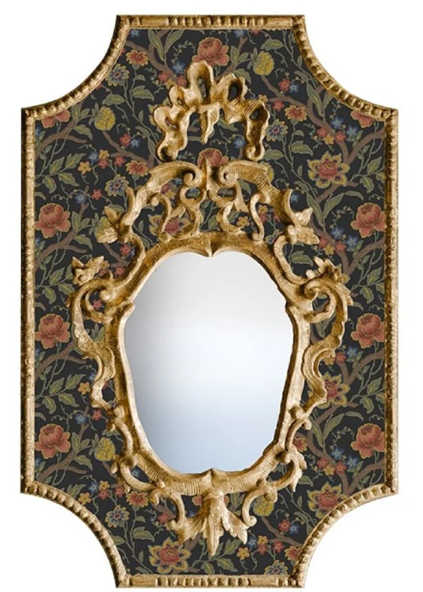 Casa Padrino Espejo Barroco Multicolor / Negro / Oro Antiguo 65 x H. 99 cm - Espejo de Pared Barroco con Dise?o de Flores