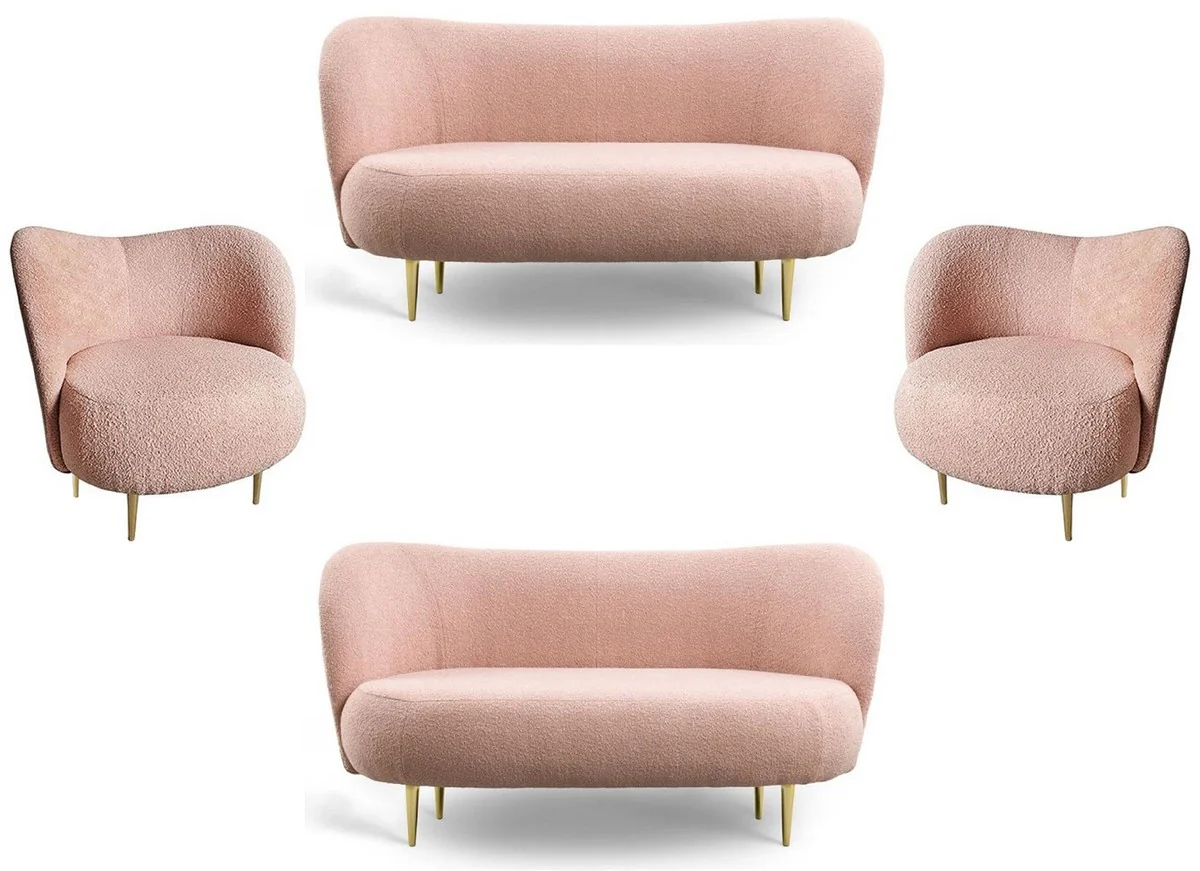 Casa Padrino conjunto de sal¨®n de lujo rosa / oro - 2 Sof¨¢s de Lujo con Respaldo Curvo y 2 Sillones de Lujo con Respaldo Curvo - Interiores de lujo - Muebles de sal¨®n - Muebles de lujo
