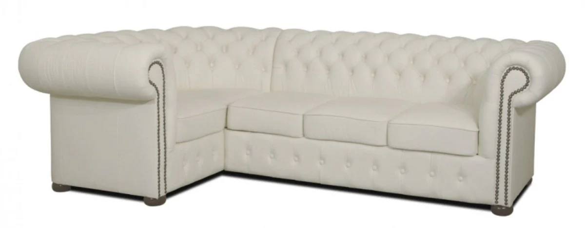 Casa Padrino Chesterfield sof¨¢ esquinero de piel genuina blanco 260 x 160 x H. 78 cm - Muebles de Sal¨®n de Lujo