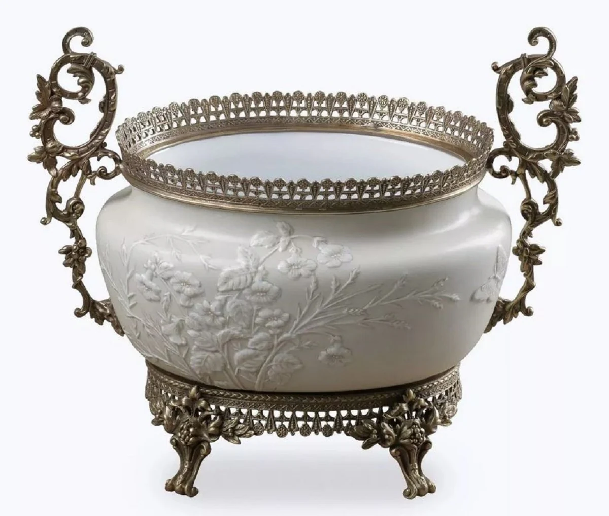 Casa Padrino cuenco de porcelana barroco gris / blanco / bronce A. 34 cm - Accesorios decorativos barrocos