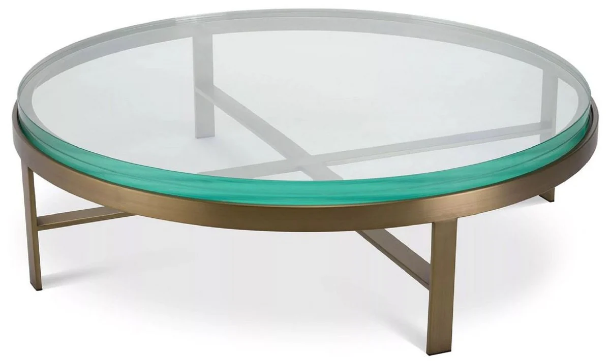 Casa Padrino mesa de centro de lujo lat¨®n ? 97,5 x A. 30 cm - Mesa de sal¨®n redonda con tapa de vidrio - Muebles de sal¨®n - Muebles de lujo - Interiores de sal¨®n - Interiores de lujo