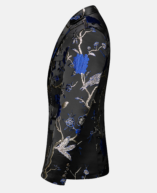 Fashion Floral Jacquard Notch Lapel One Button Slim Fit Blazer