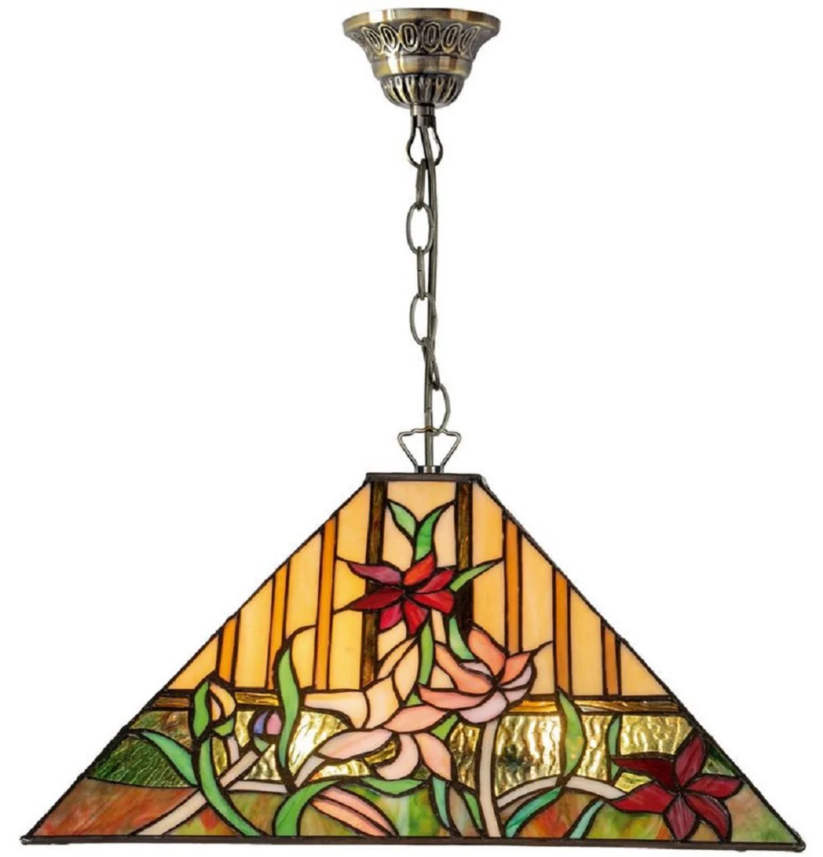 Casa Padrino Lámpara Colgante Tiffany de Lujo Multicolor 40 x 40 x H. 95 cm - Lámpara Colgante Tiffany con Vidrio Hecha a Mano