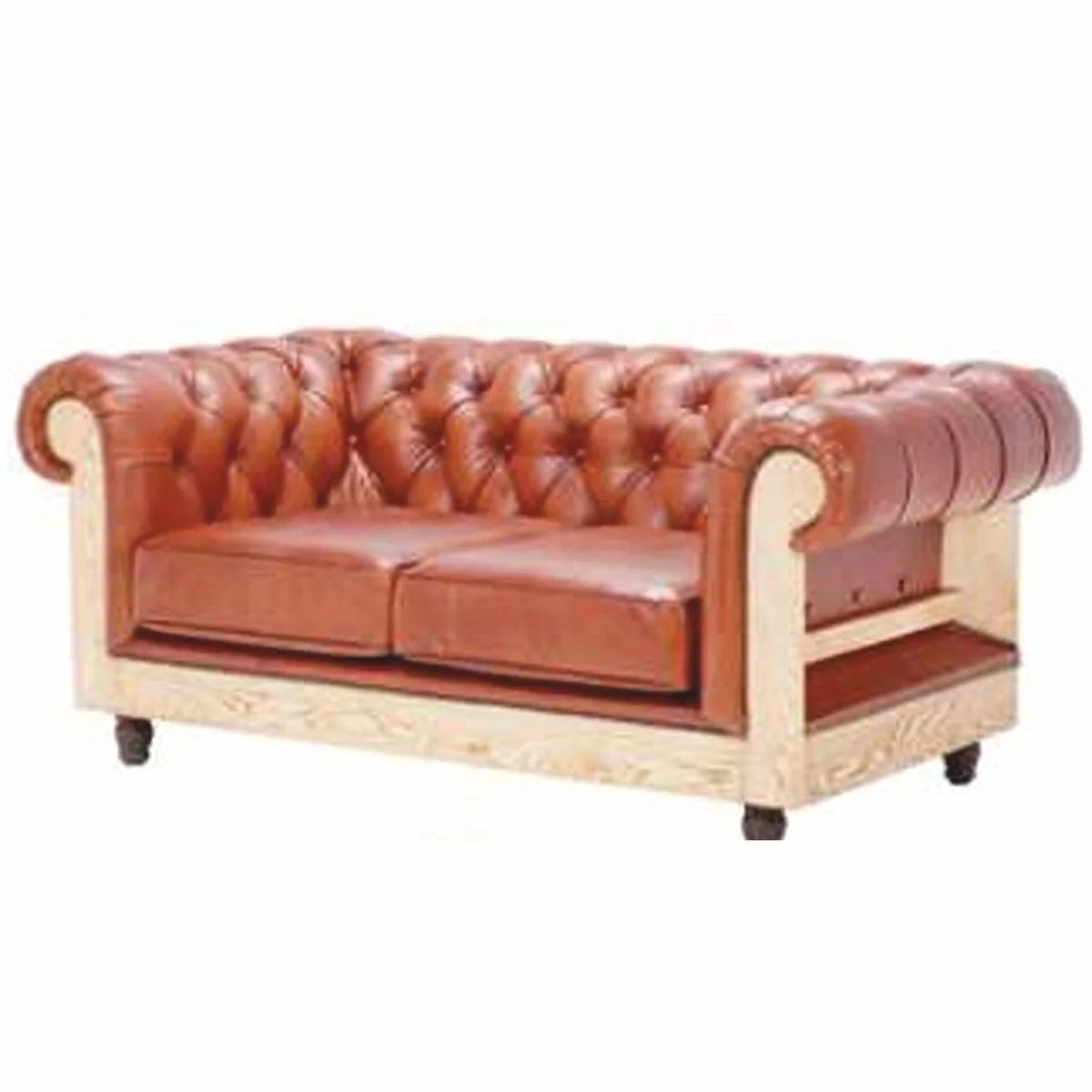 Casa Padrino sof¨¢ Chesterfield de lujo en piel marr¨®n claro / natural / marr¨®n oscuro 180 cm