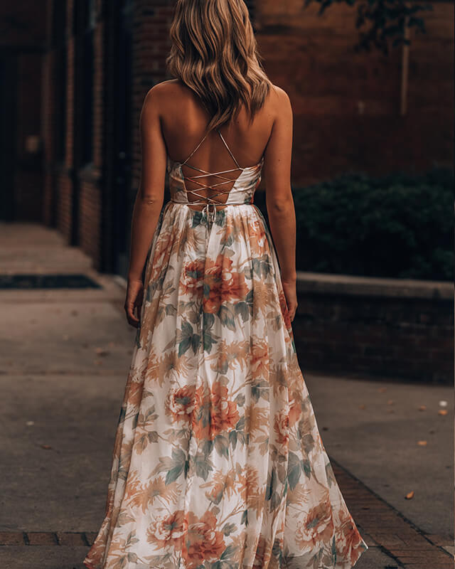 Women's V-neck Printed Slit Sexy Vacation Dress