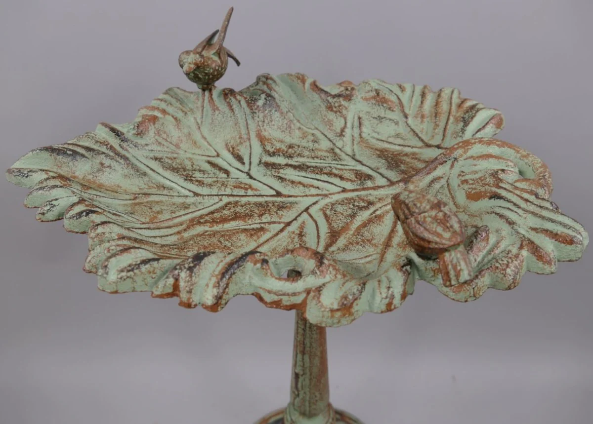 Casa Padrino baño de pájaros Art Nouveau con 2 pájaros decorativos verde claro / óxido 40 x 34 x A. 61 cm - Decoración de Jardín - Accesorios de Jardín