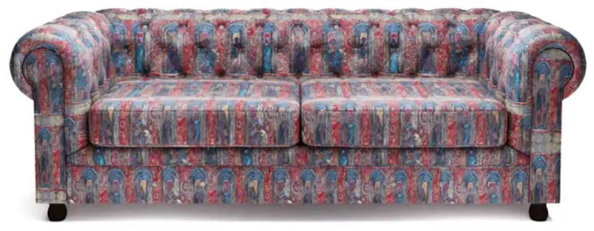 Casa Padrino sof¨¢ Chesterfield de lujo en terciopelo multicolor / negro 220 x 96 x A. 78 cm - Sof¨¢ de sal¨®n - Muebles de sal¨®n - Muebles Chesterfield - Muebles de lujo - Interior de sal¨®n