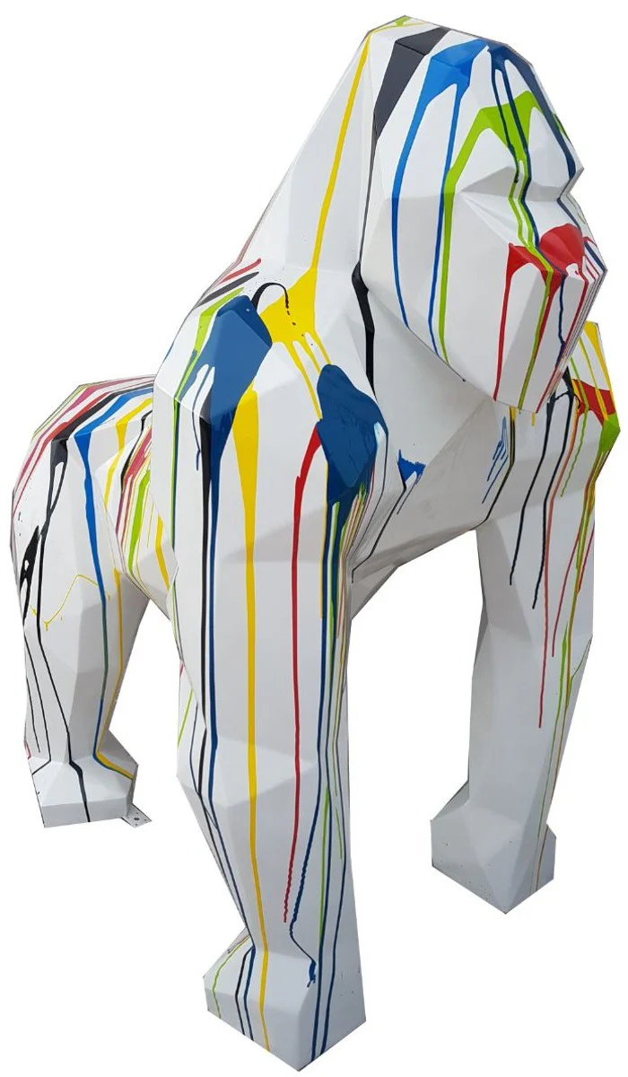 Casa Padrino escultura decorativa de diseño mono gorila blanco / multicolor 118 x 78 x A. 128 cm - Figura animal decorativa - Enorme Figura de Decoración de Jardín