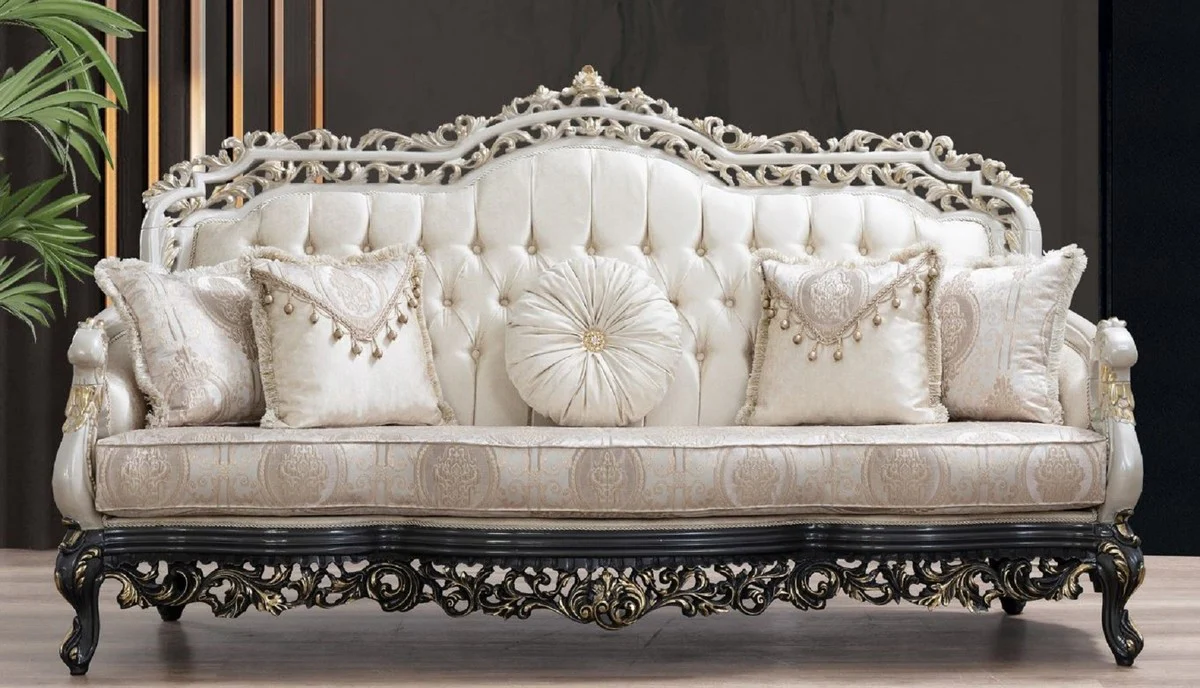 Casa Padrino sof¨¢ barroco de lujo crema / beige / blanco / gris / oro - Magn¨ªfico sof¨¢ de sal¨®n con patr¨®n elegante - Muebles de sal¨®n y hotel barrocos - Noble y Magn¨ªfico